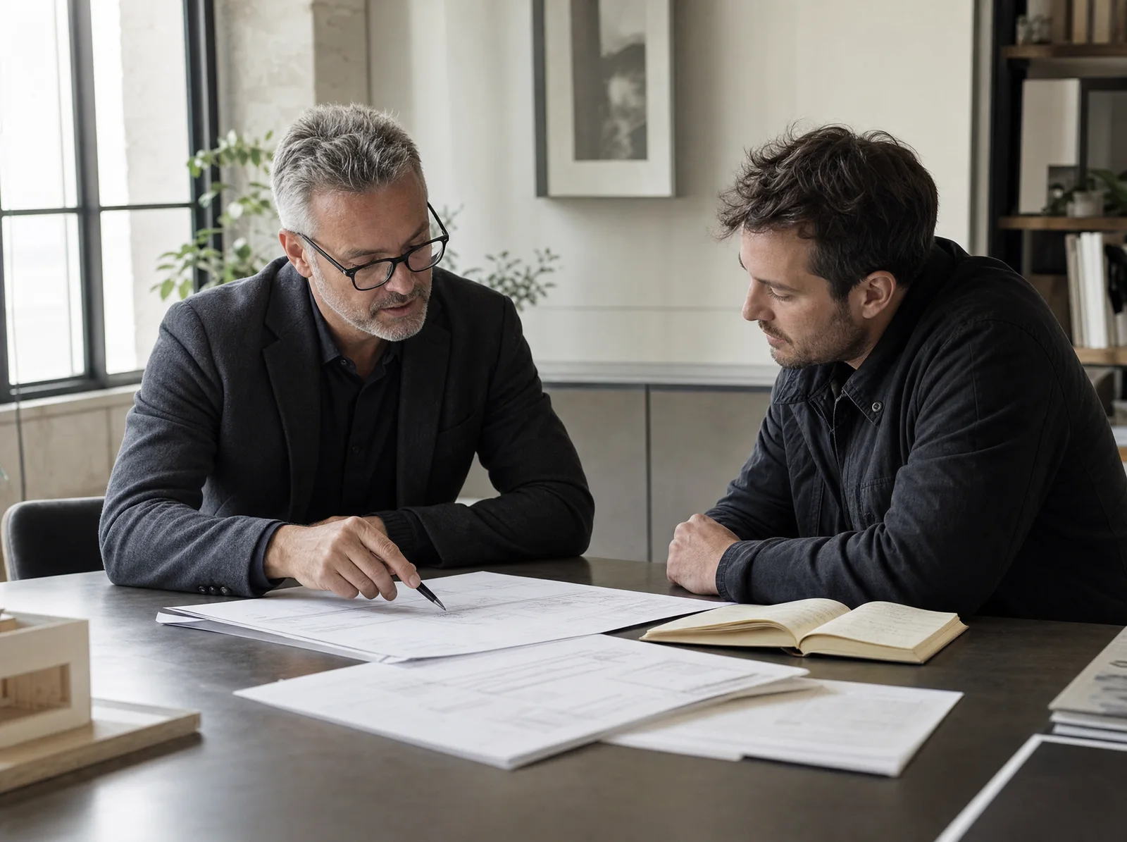 An advisor and business owner discussing a project scope.