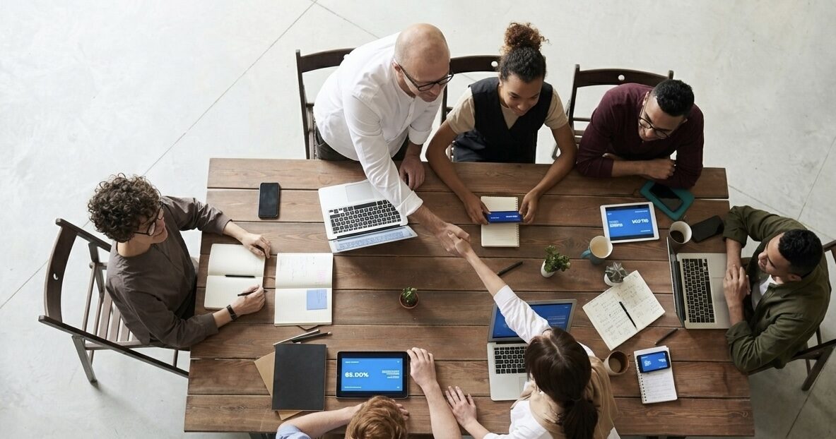 Overhead view of a planning session.